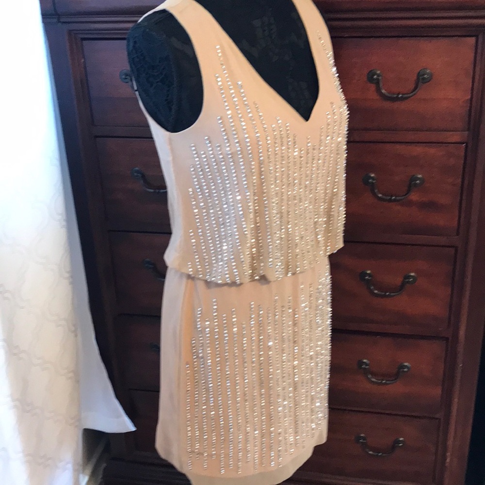 NWT Xscape Nude color beaded dress.  Carrie like-8 - Picture 4 of 7